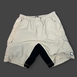 mens Giant khaki neutral baggy padded nylon cycling shorts Size X-Large 32 Waist